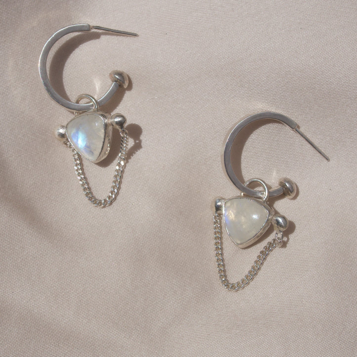 Moonstone Chain Drip Hoops