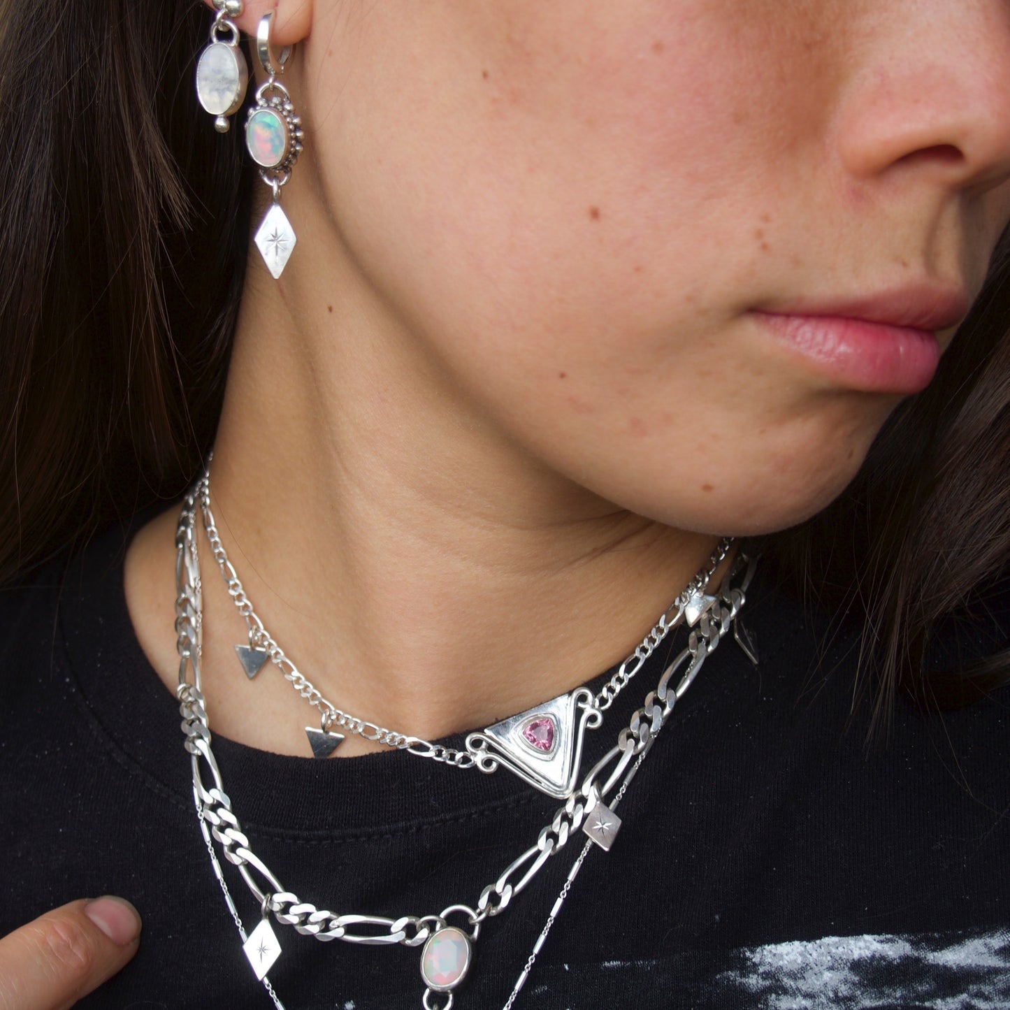 Pink Spinel Triangle Dangle