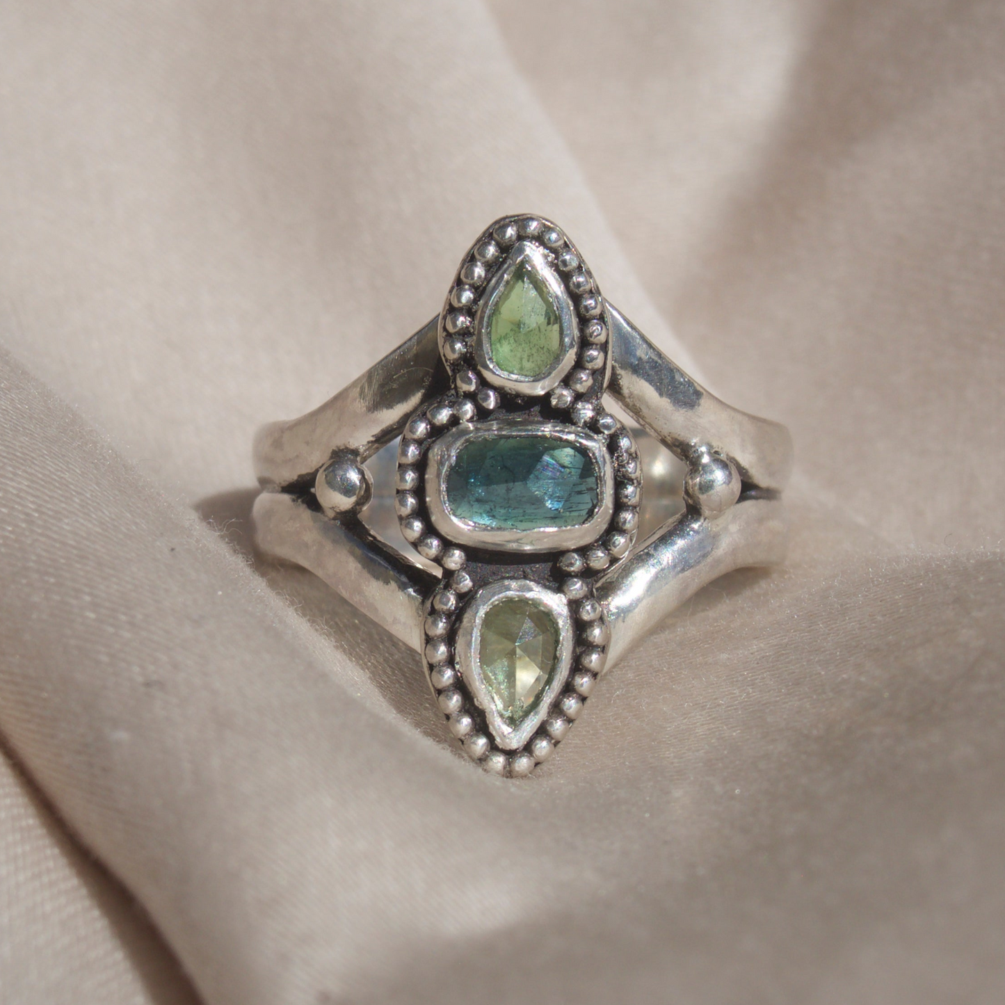 Blue Tourmaline x Tsavorite Garnet Ring