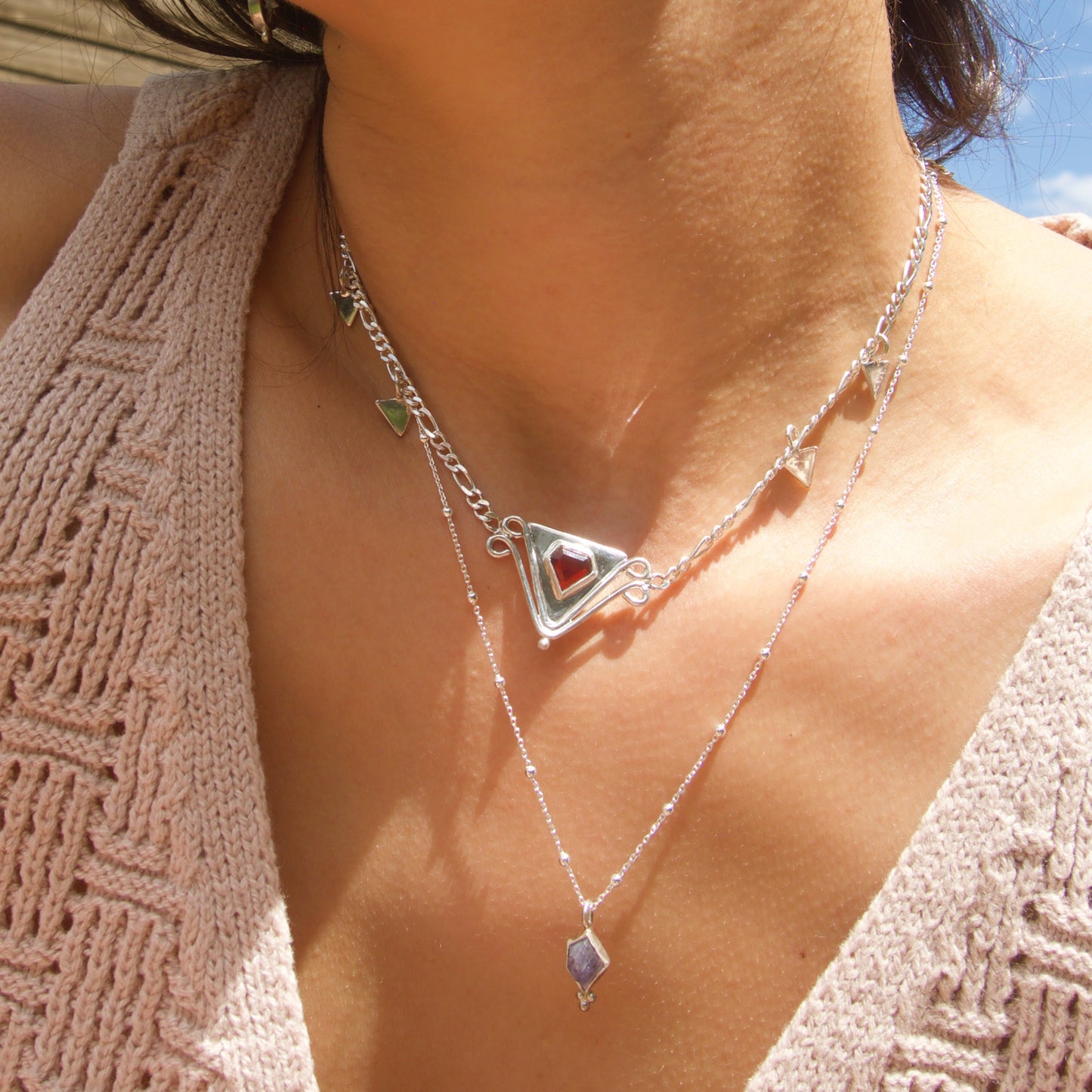 Garnet Deco Dangle Necklace