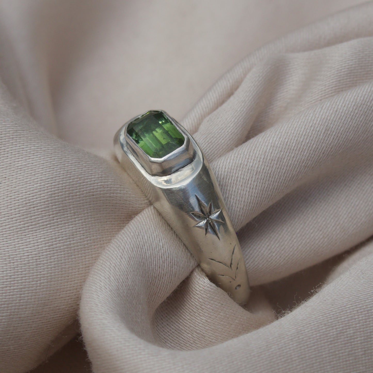 Green Tourmaline Signet Stacker