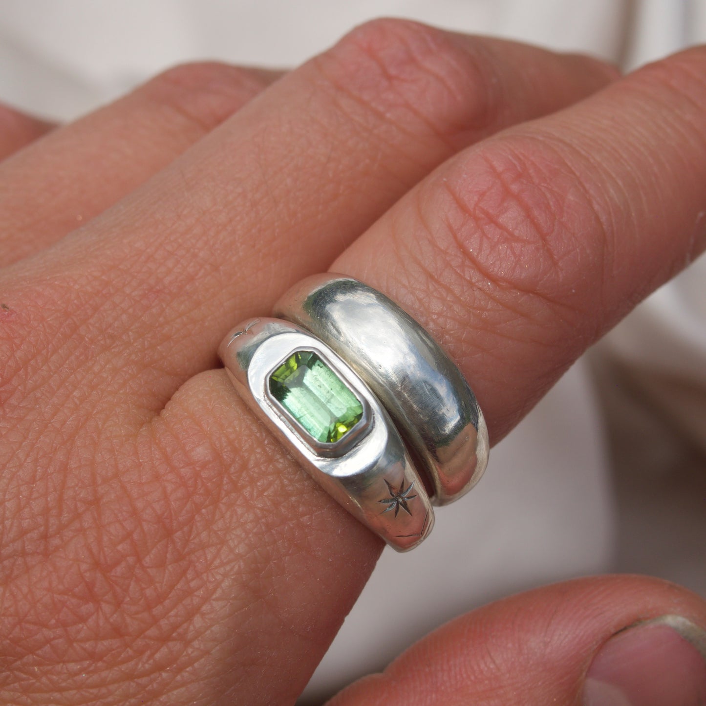 Green Tourmaline Signet Stacker