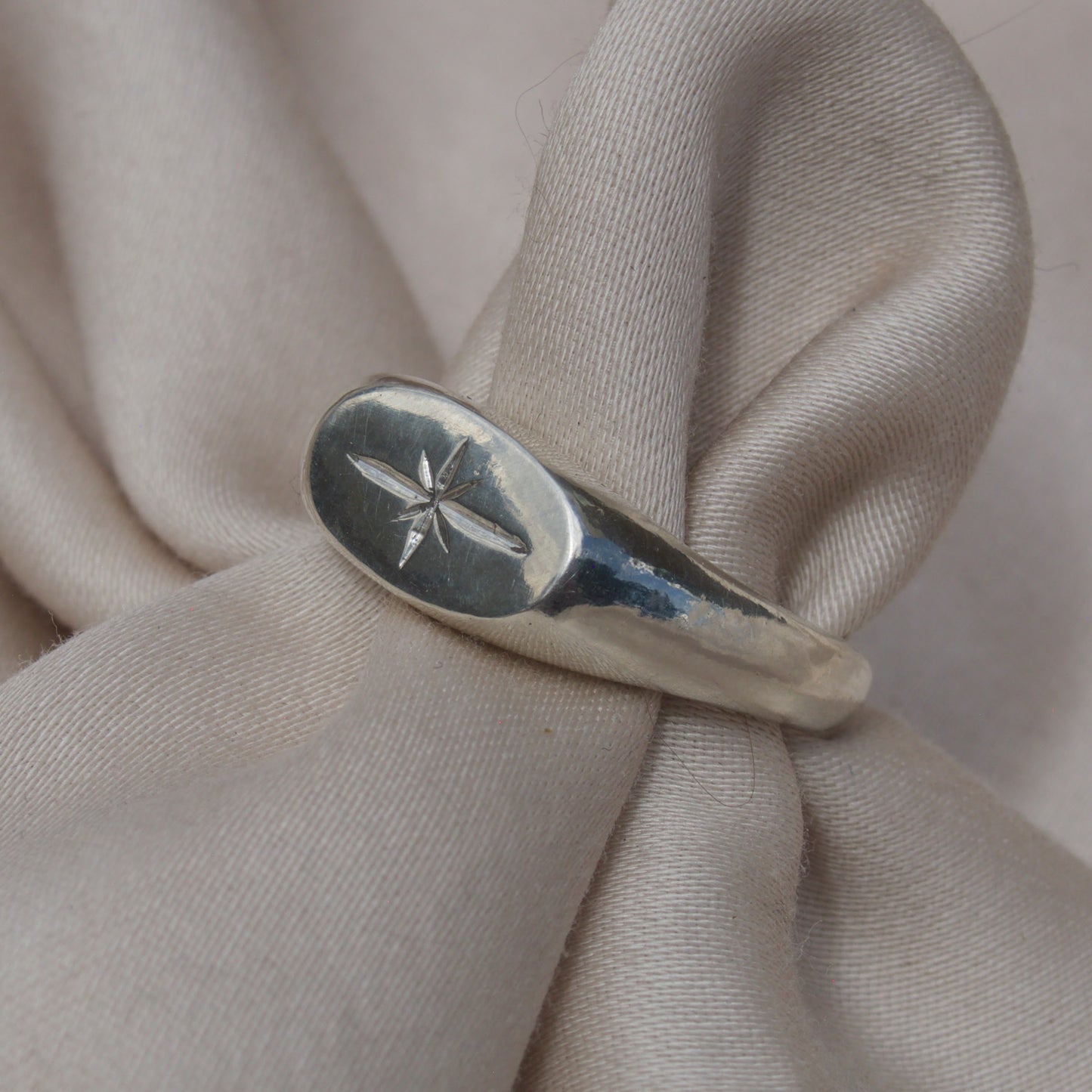 Star Engraved Signet Stacker