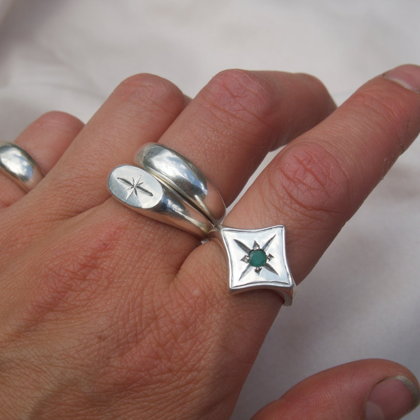 Star Engraved Signet Stacker