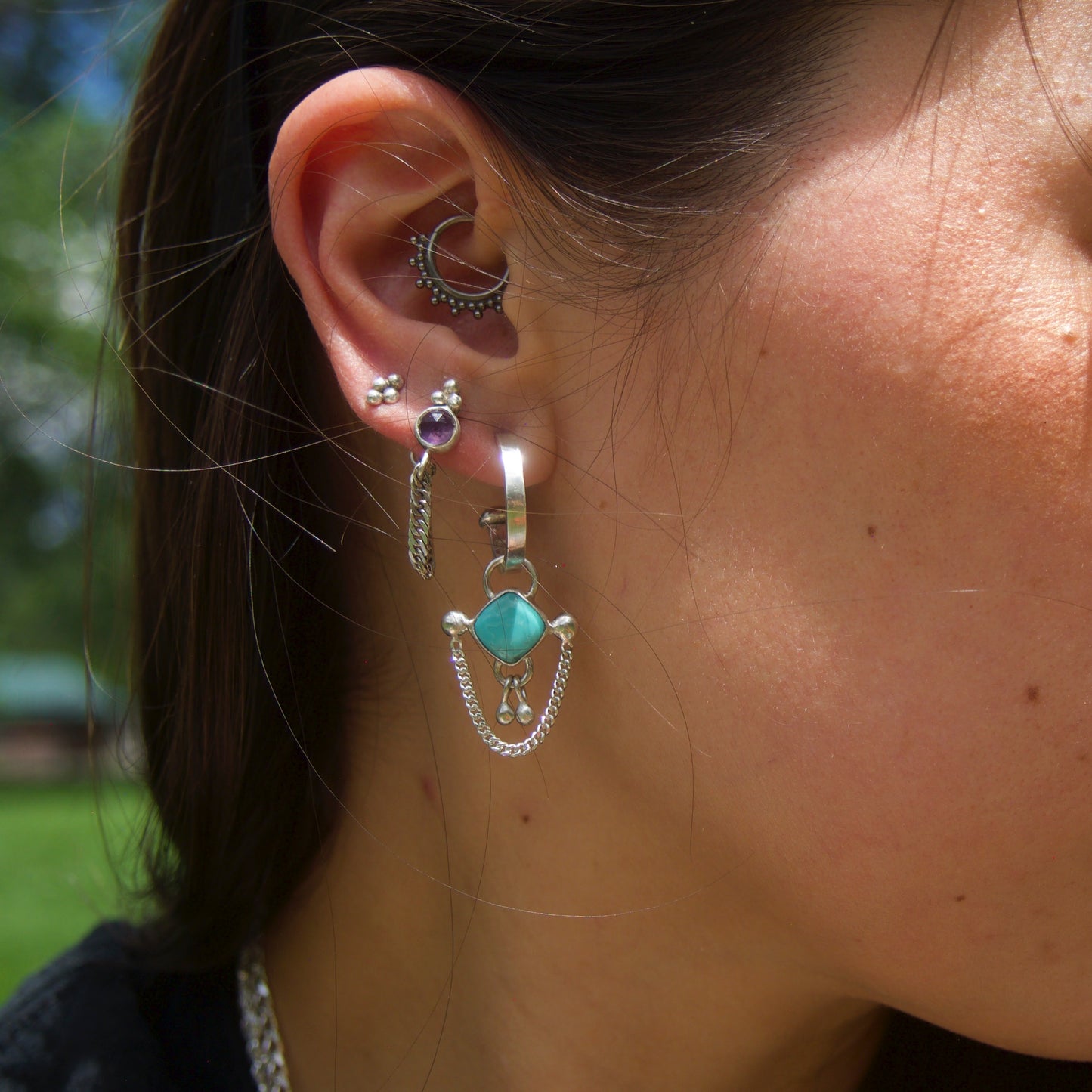 Turquoise Chain Drip Hoop
