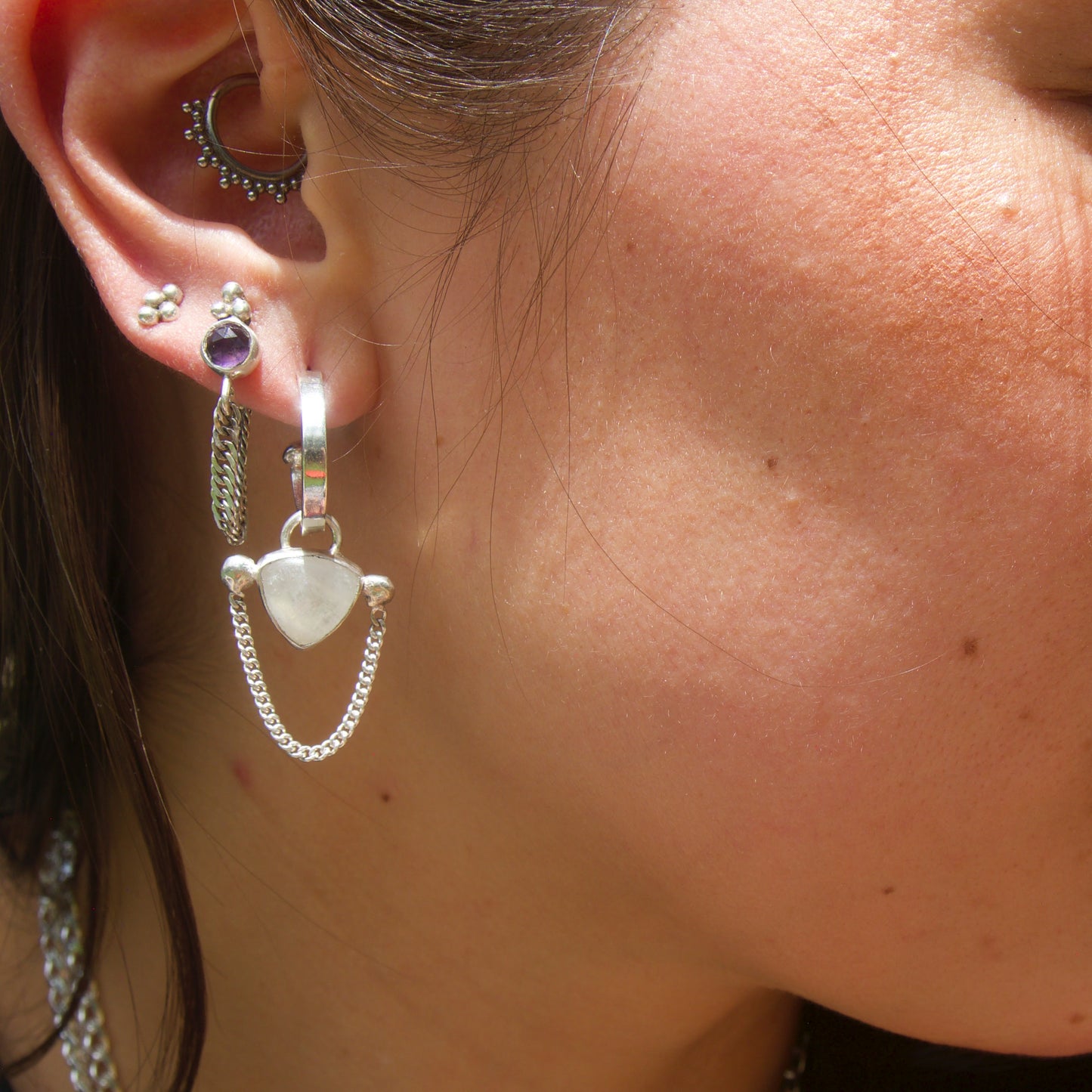 Moonstone Chain Drip Hoops