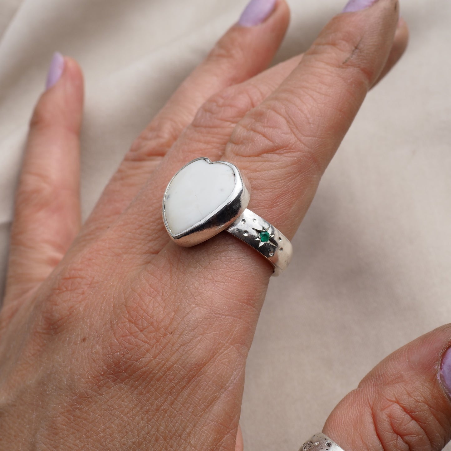 Size 9 / White Buffalo Heart Ring