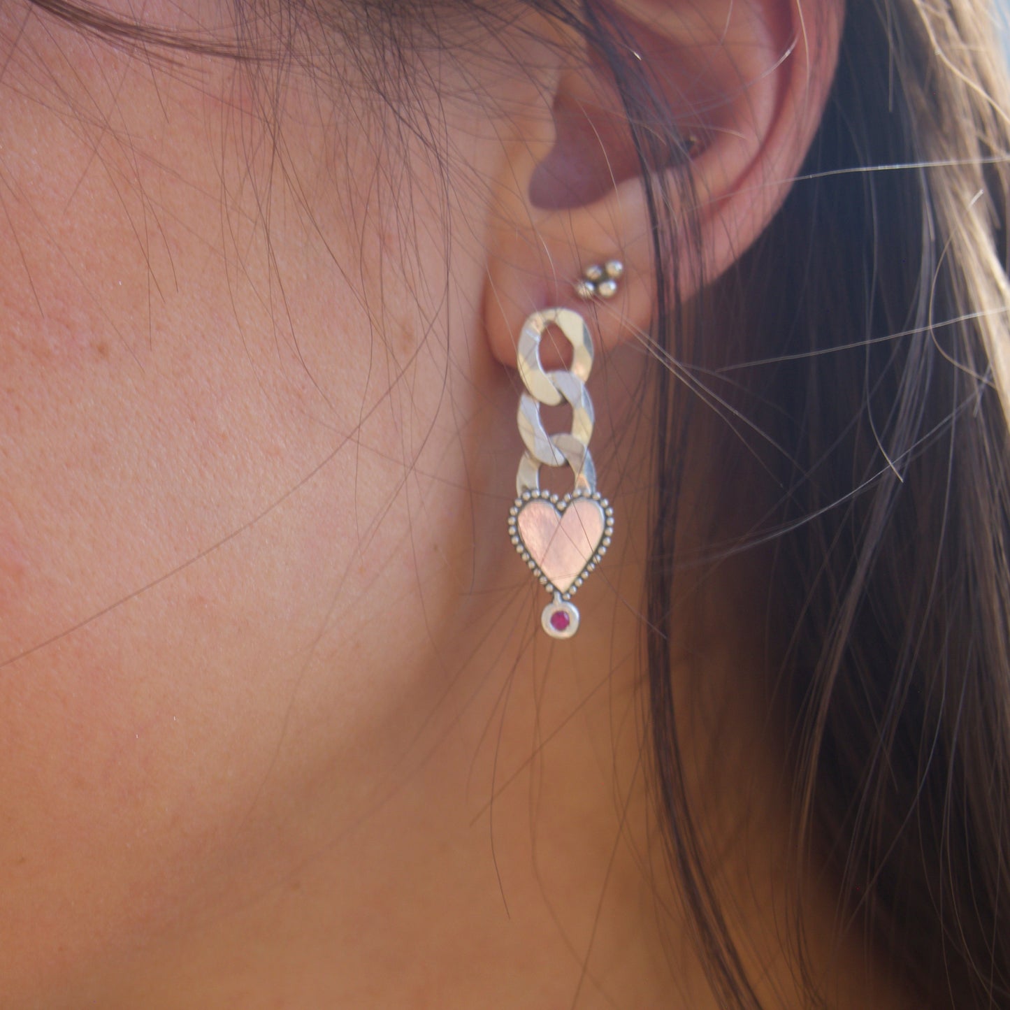 Ruby Drop Chain Earrings