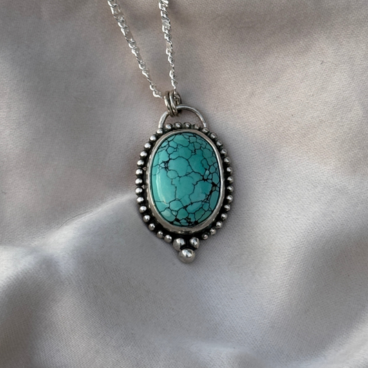 blue moon turquoise oval necklace in silver