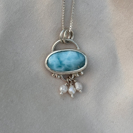 larimar x pearl necklace in silver