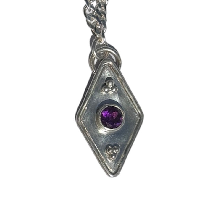 amethyst silver geometric medallion necklace