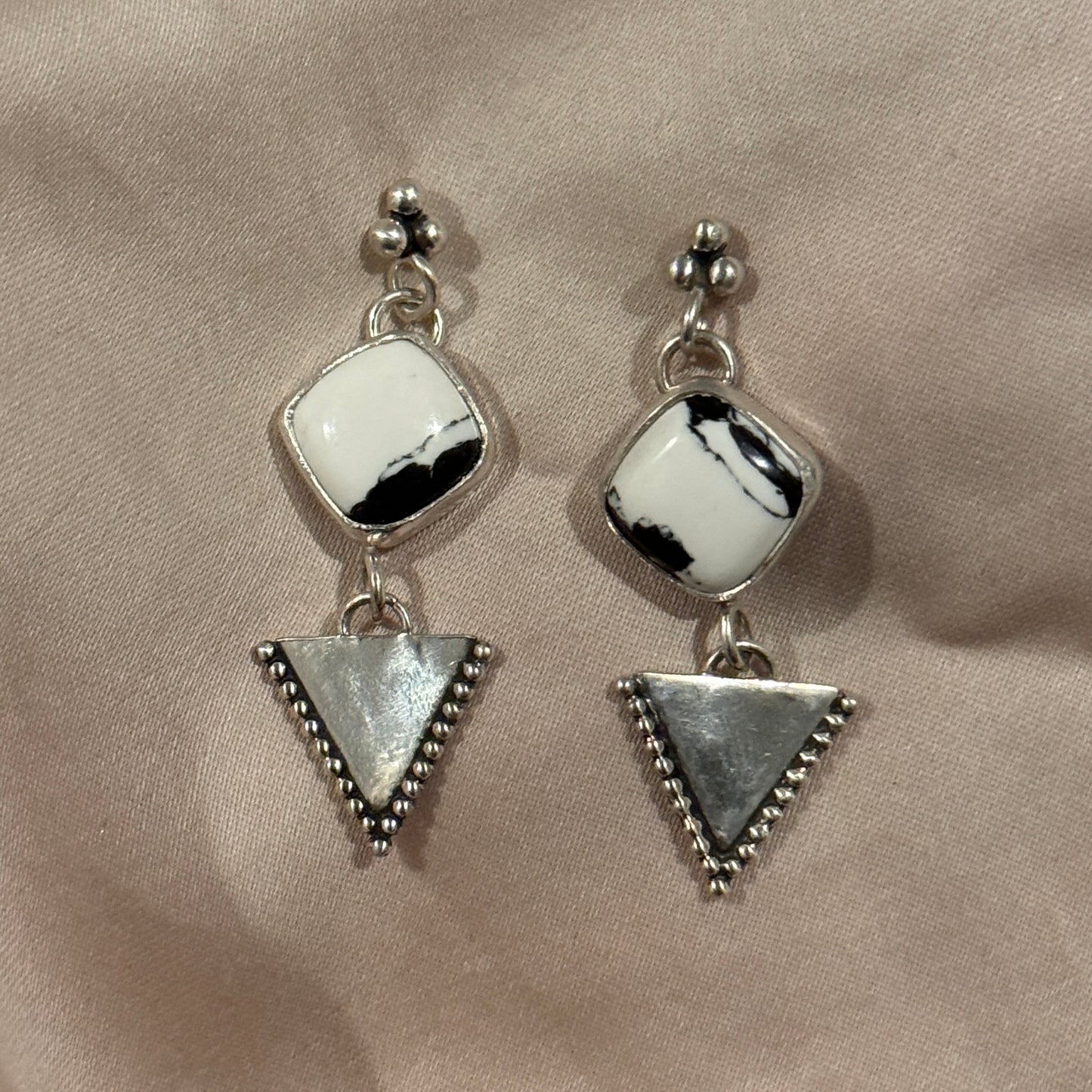 White Buffalo Triangle Earrings