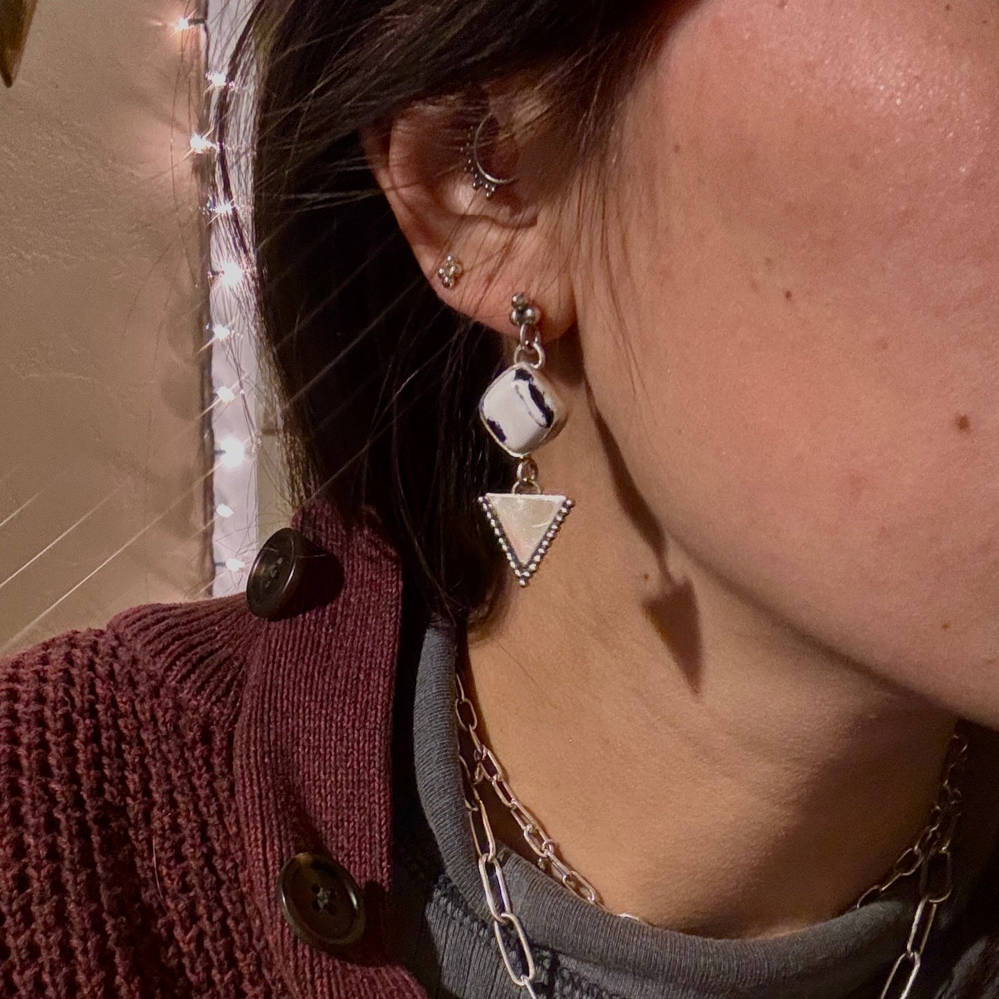 White Buffalo Triangle Earrings