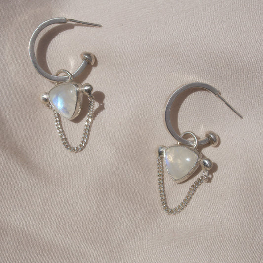 Moonstone Chain Drip Hoops
