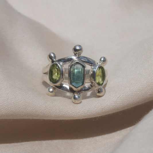 Blue Tourmaline x Peridot Ring