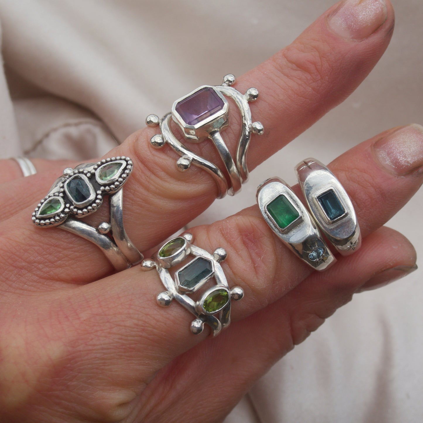 Blue Tourmaline x Tsavorite Garnet Ring