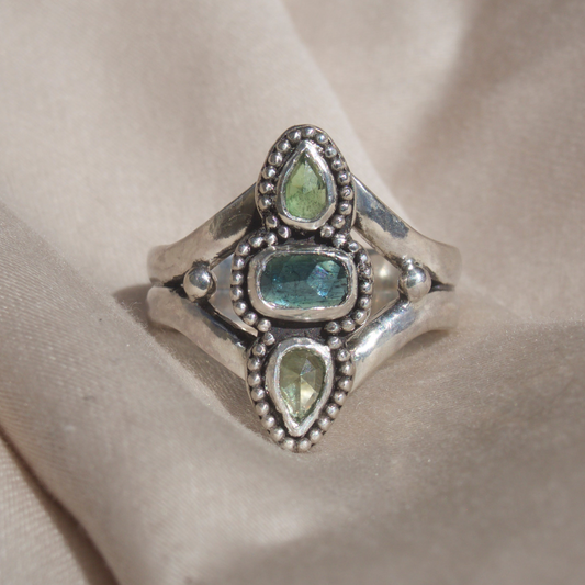 Blue Tourmaline x Tsavorite Garnet Ring
