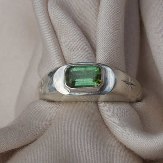 Green Tourmaline Signet Stacker