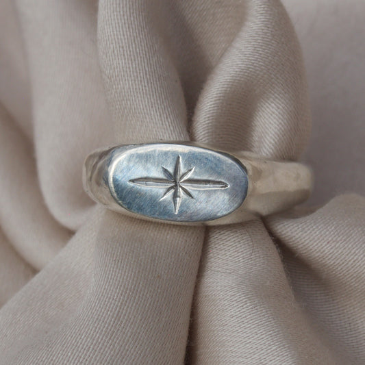 Star Engraved Signet Stacker