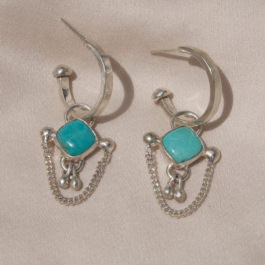 Turquoise Chain Drip Hoop
