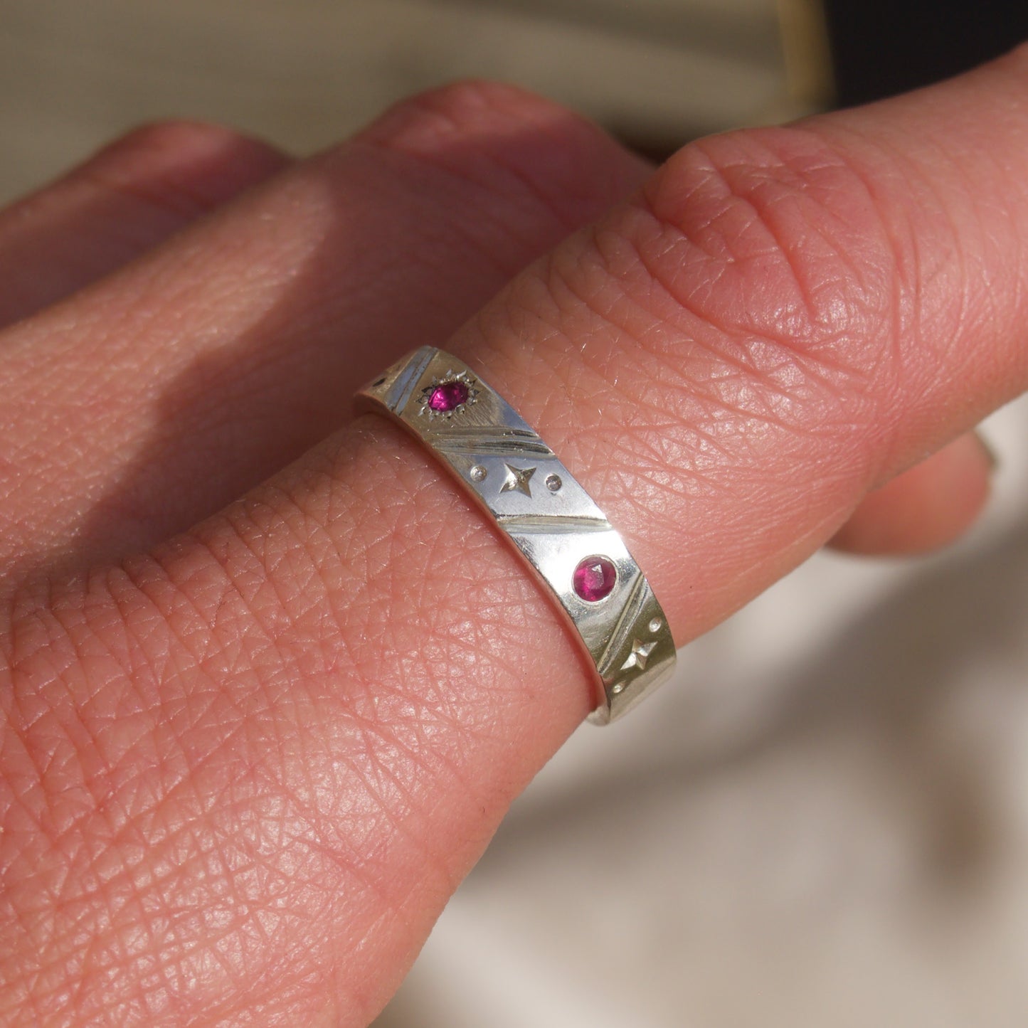 Size 7.75 / Engraved Ruby Ring