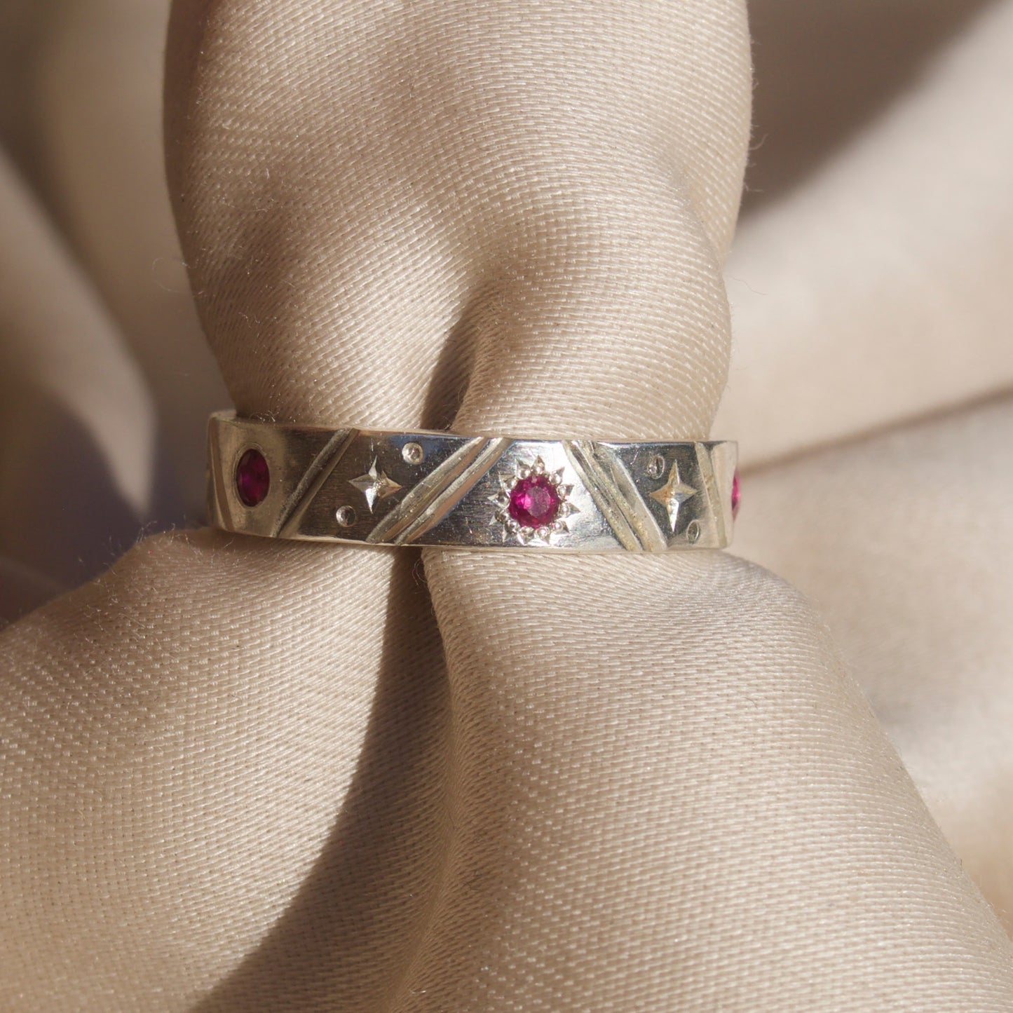 Size 7.75 / Engraved Ruby Ring