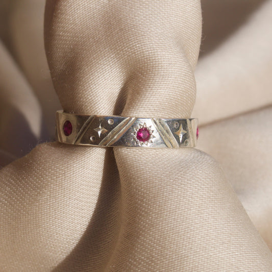 Size 7.75 / Engraved Ruby Ring