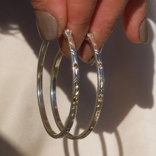 Engraved Smokey Quartz Hoops