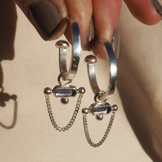 Iolite Chain Drip Hoops