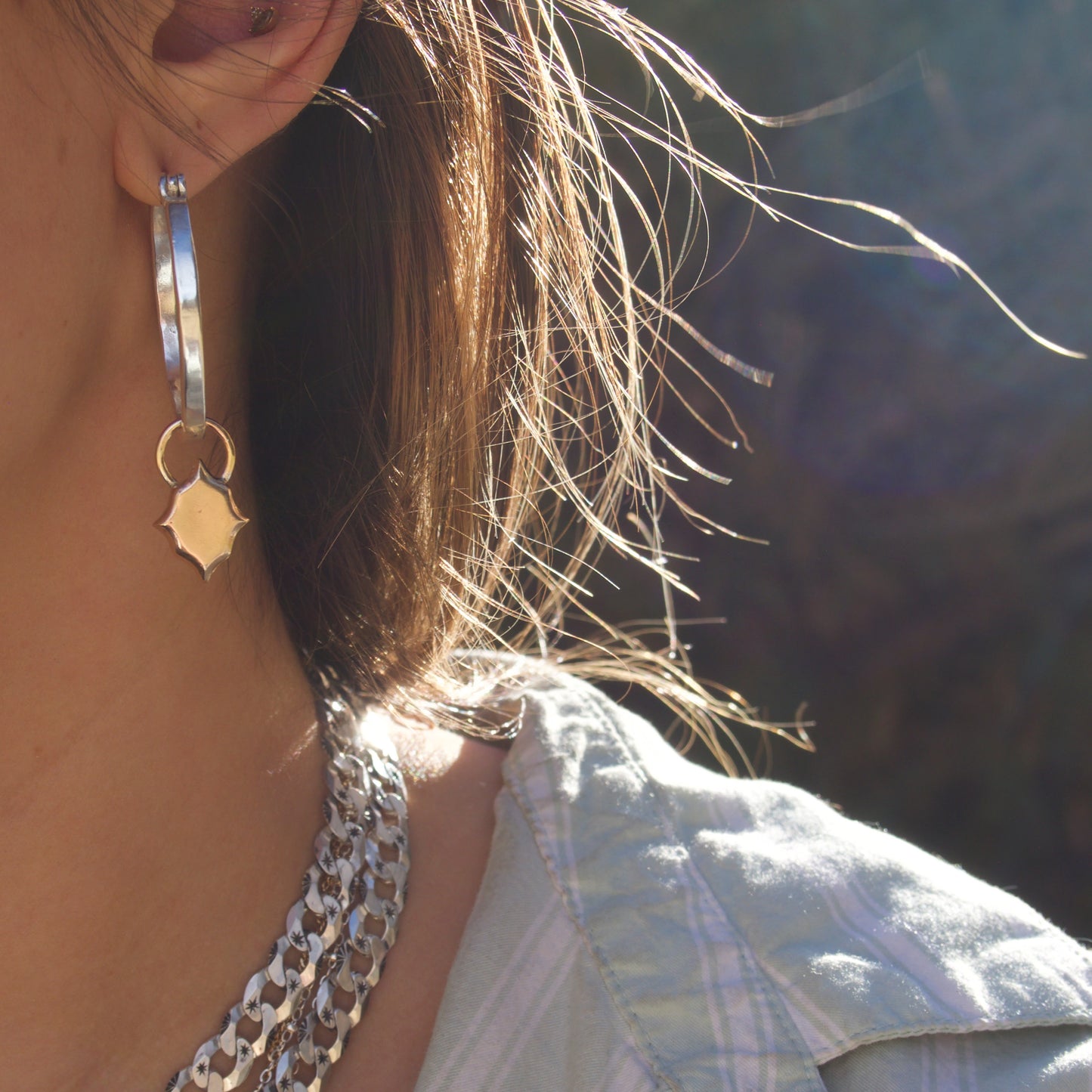 MTO / Hoops with Brass Tile Charms