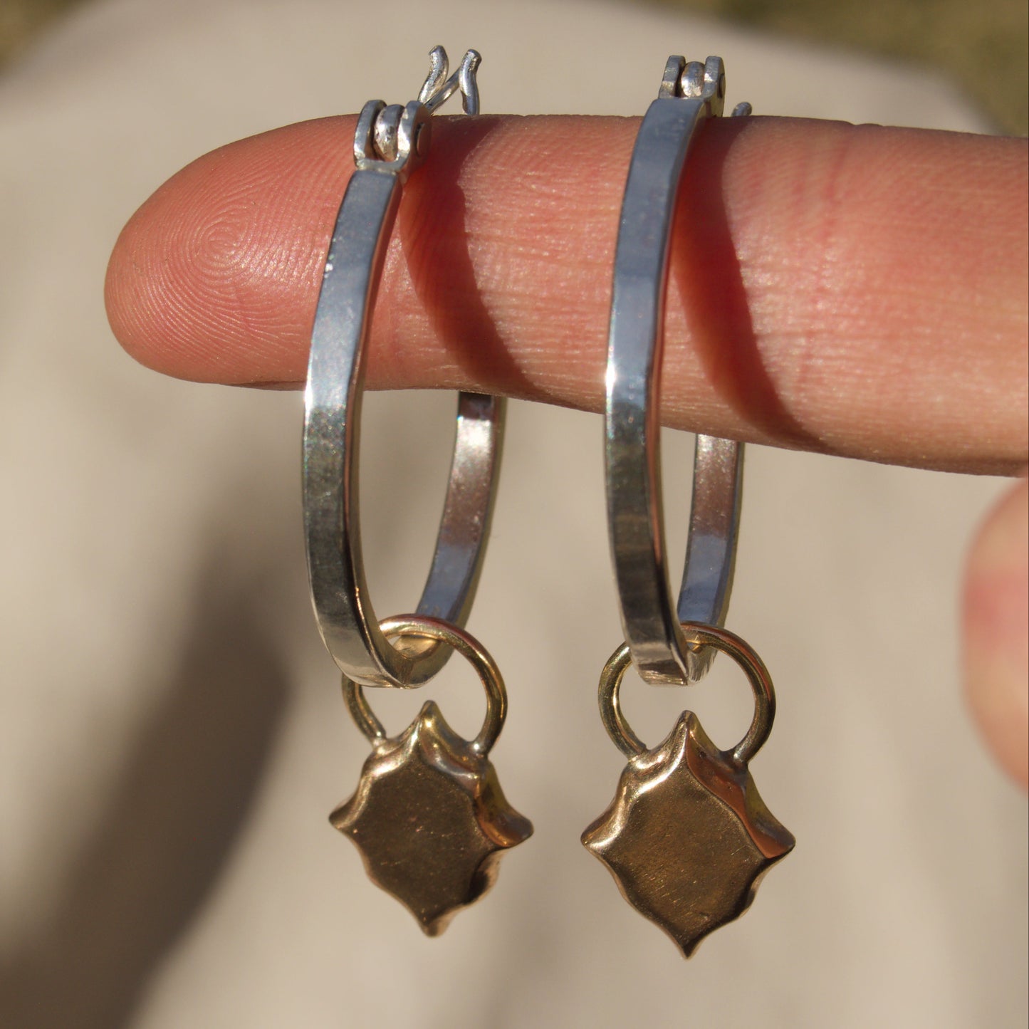 MTO / Hoops with Brass Tile Charms
