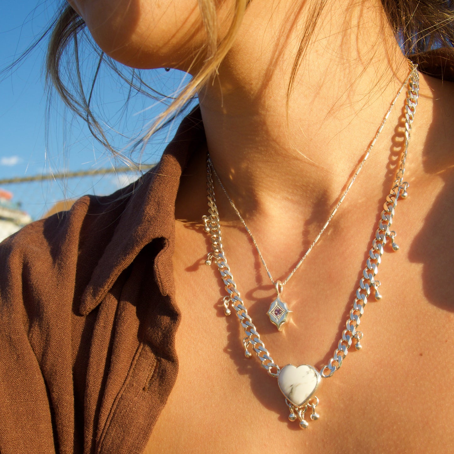 White Buffalo Heart Necklace