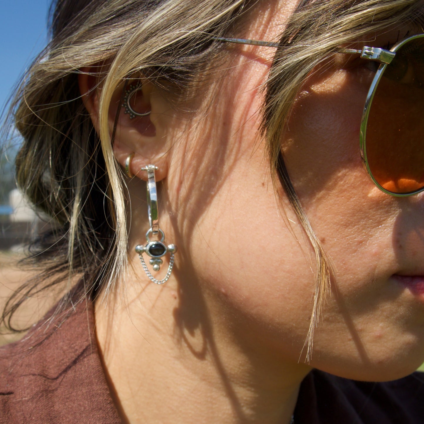 Black Star Sapphire Chain Hoops