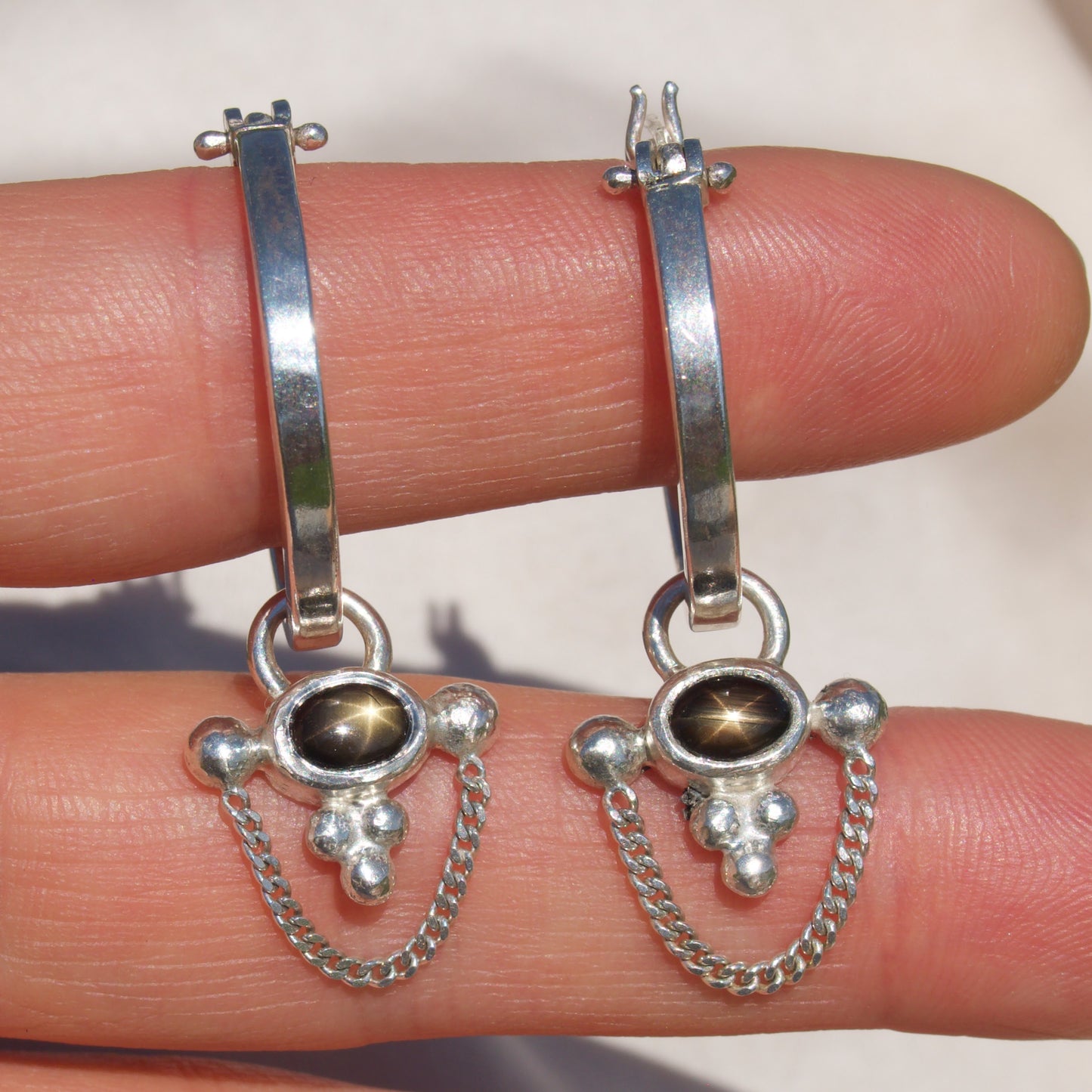 Black Star Sapphire Chain Hoops