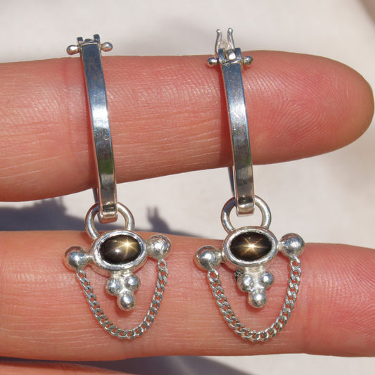 Black Star Sapphire Chain Hoops