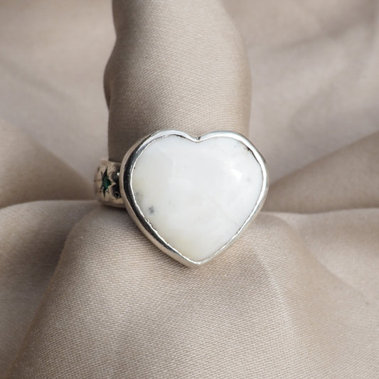 Size 9 / White Buffalo Heart Ring