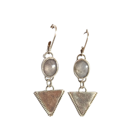 Silver Sapphire Triangle Dangle Earrings
